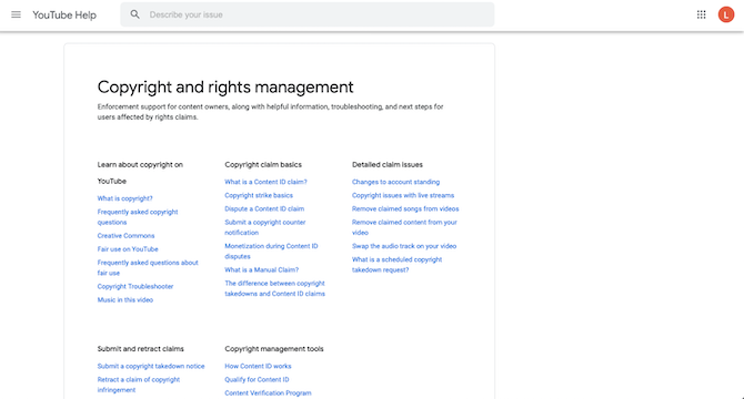 youtube help for copyright