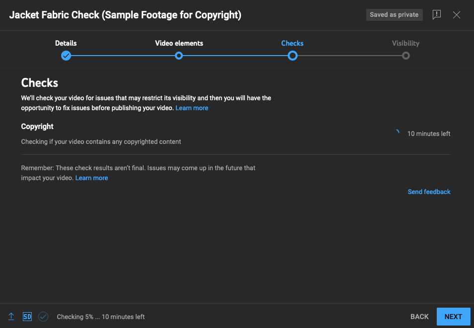 YouTube Copyright check on upload