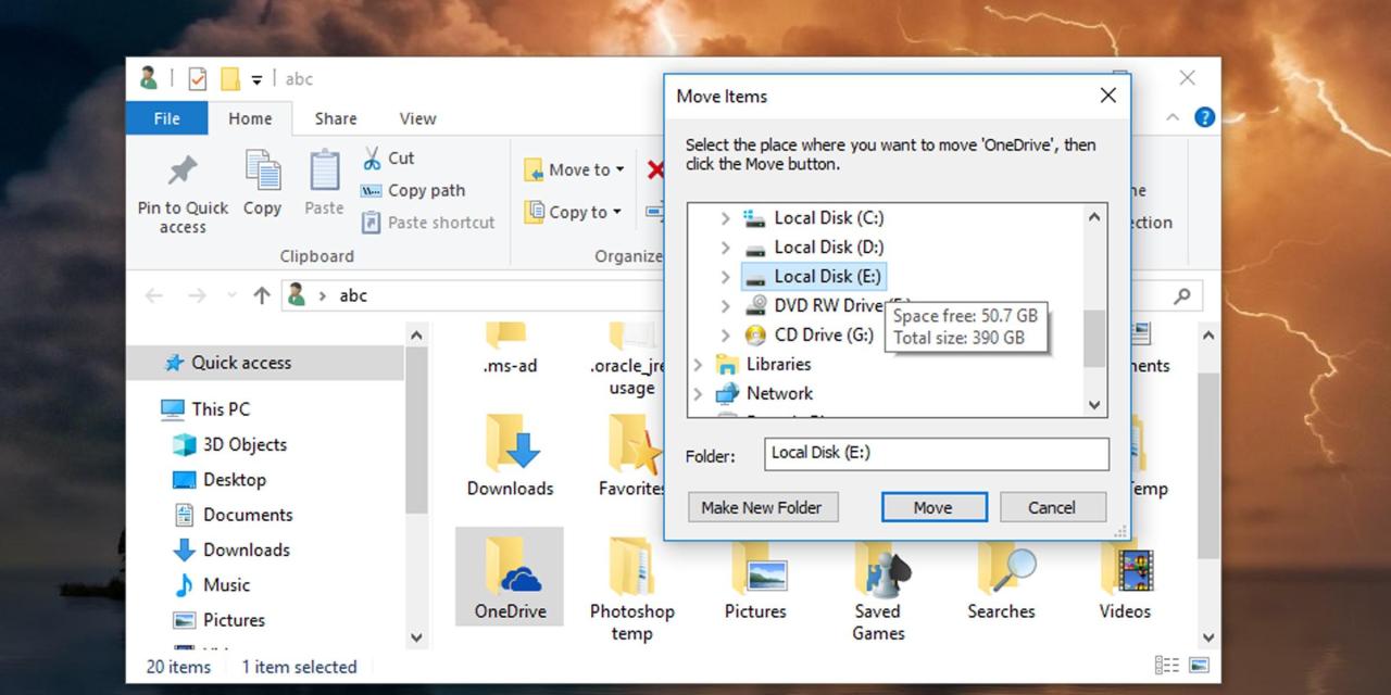 Move OneDrive folder to a new location