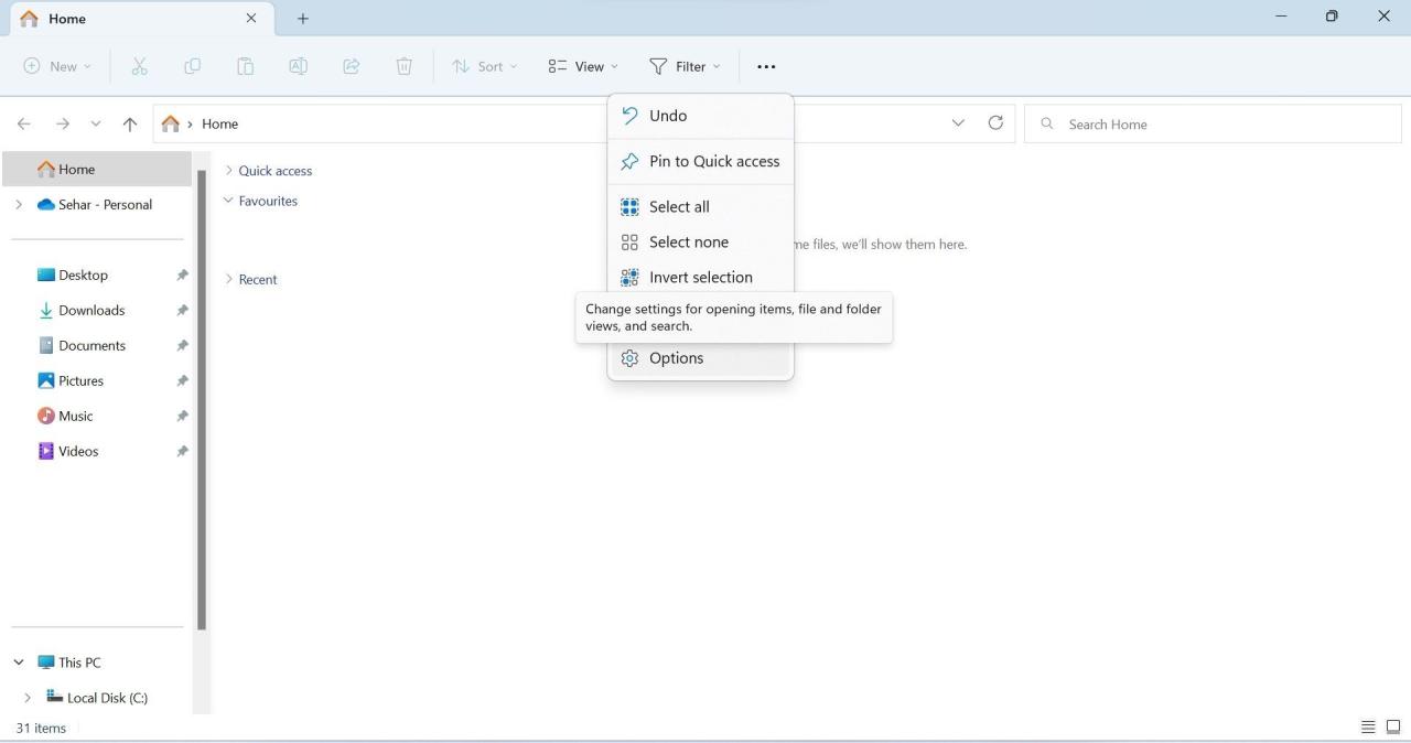 Go to Folder Options in Windows File Explorer