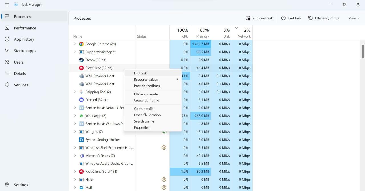 Ending the Riot Process in Windows Task Manager App