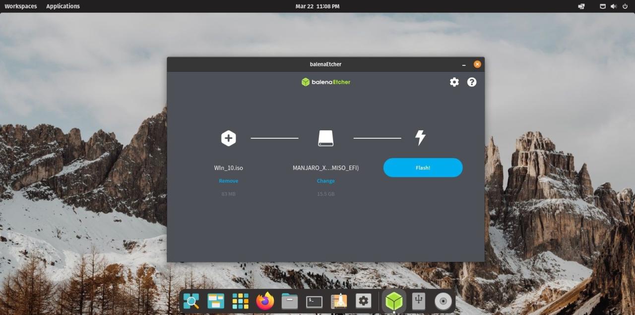 Balena etcher flashing ISO