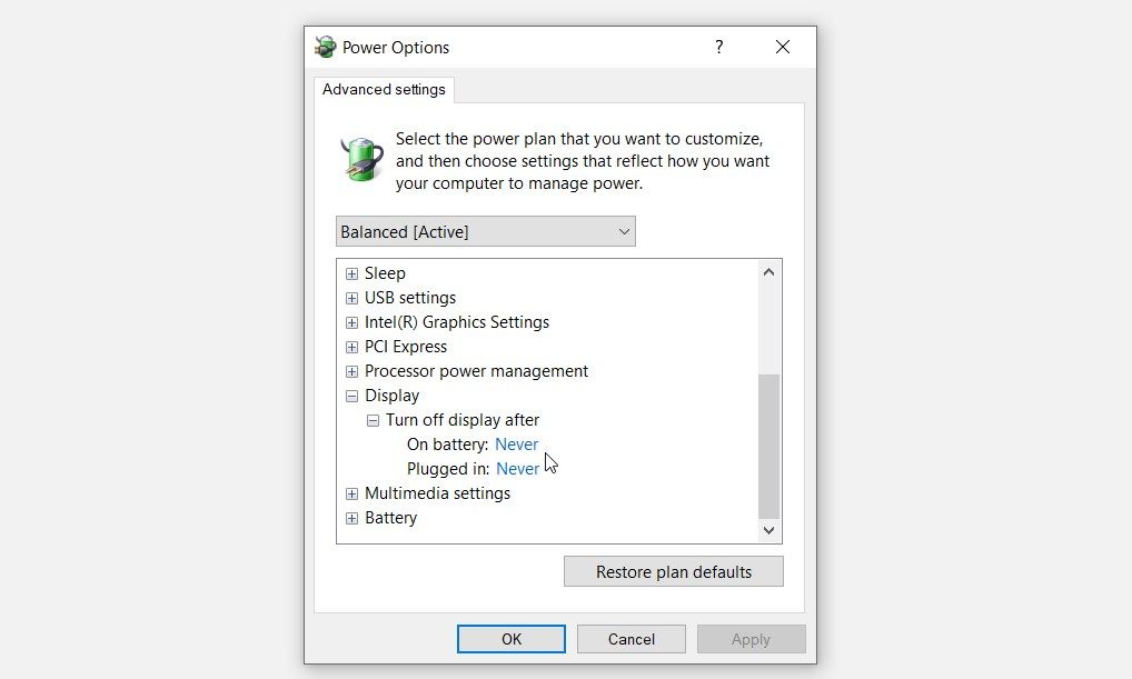 Using the Advanced Power Options to Change the Lock Screen Timeout Settings