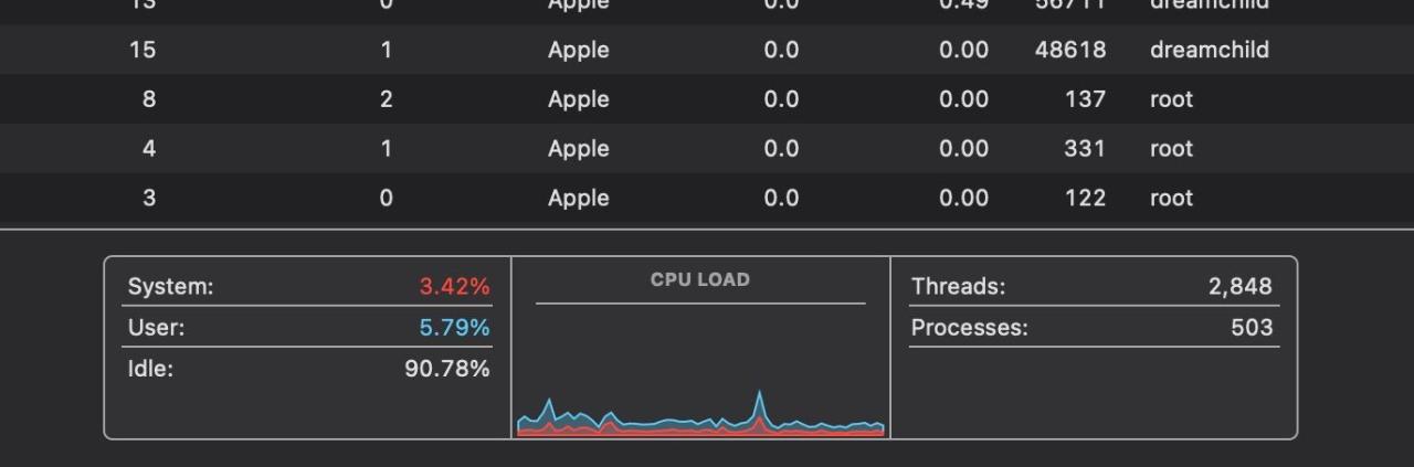 Activity Monitor graph displaying CPU load