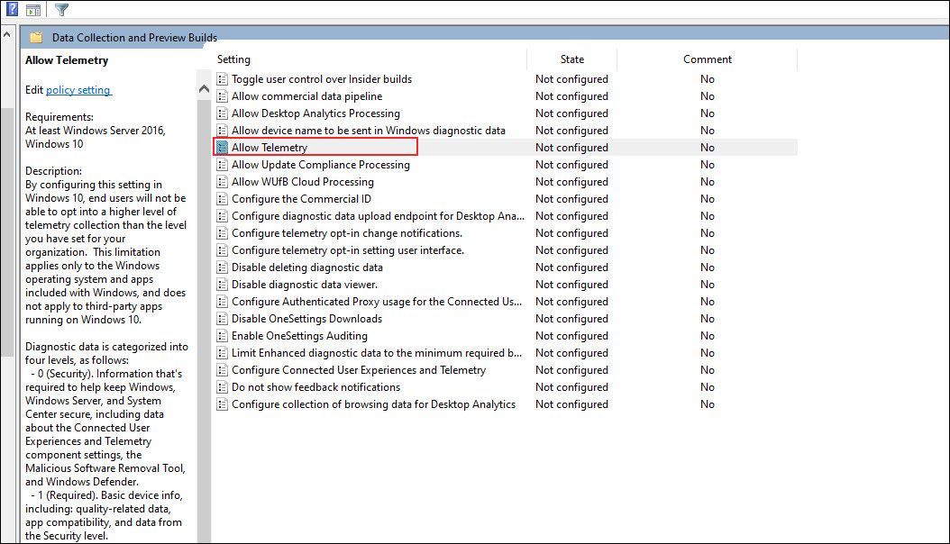 Access the Allow Telemetry policy