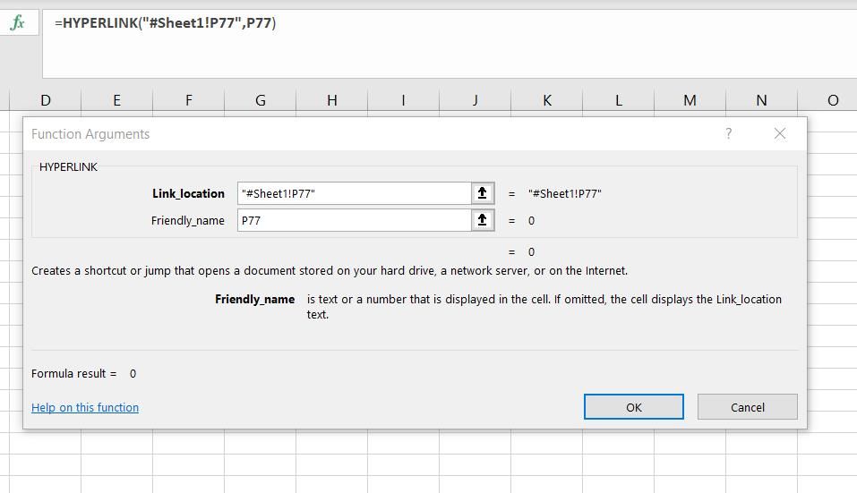 An internal HYPERLINK function for selecting a cell