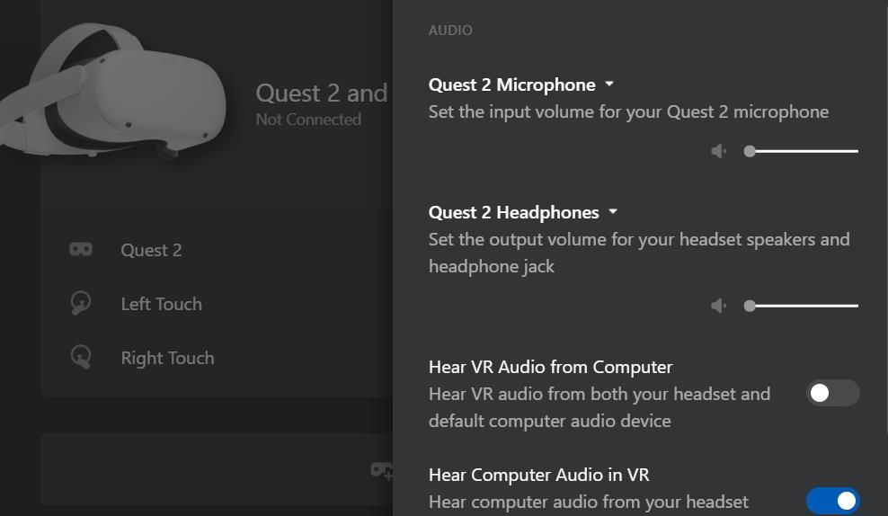 Audio settings for PC VR in the Oculus software