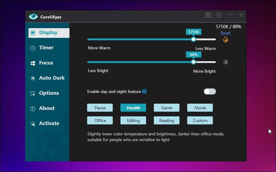 careueyes brightness control windows