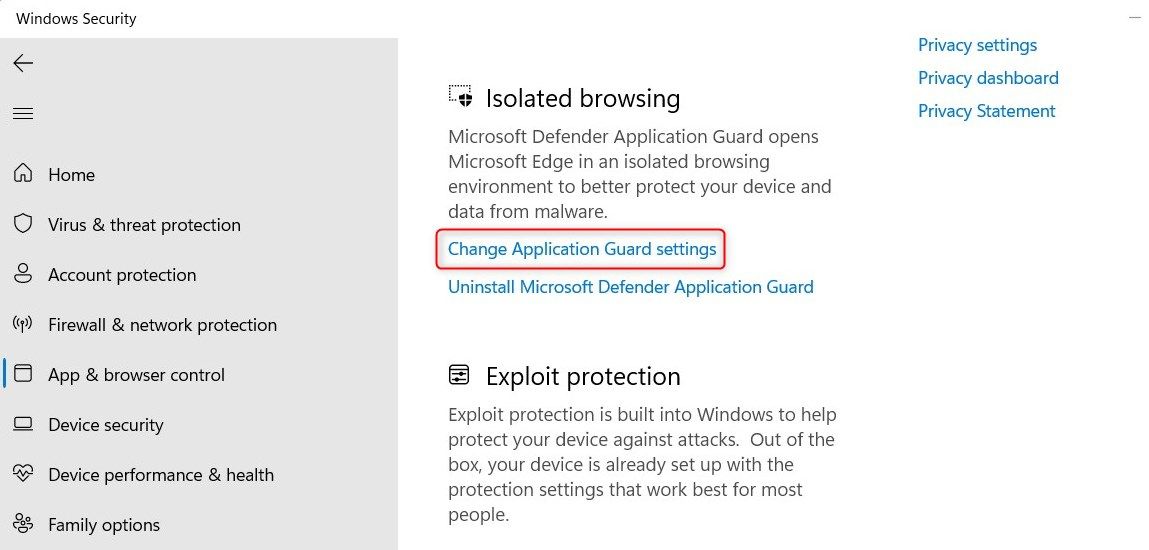 Change Application Guard Settings