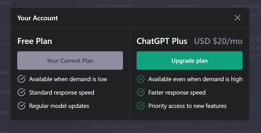 ChatGPT plus comparison