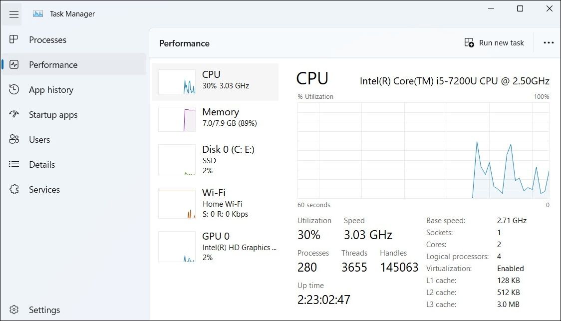 Check System Uptime Using Task Manager