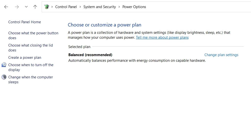 Choose what the power button does option of Control Panel