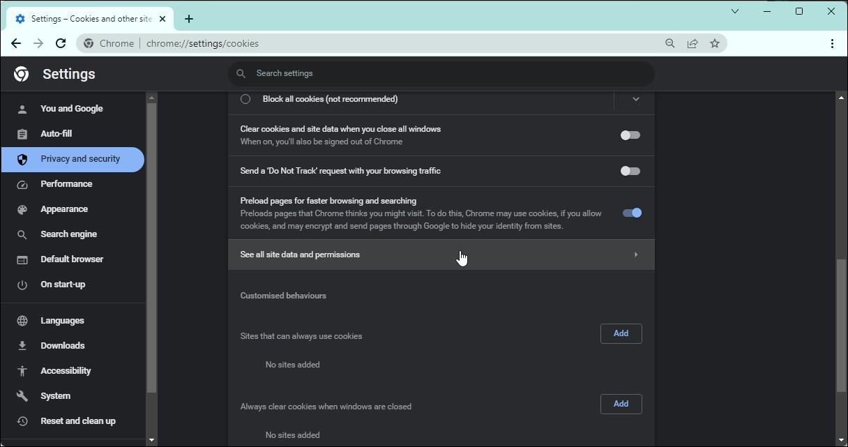 Chrome see all site data and permissions
