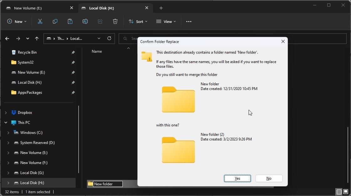 confirm folder replace merge folder file explorer