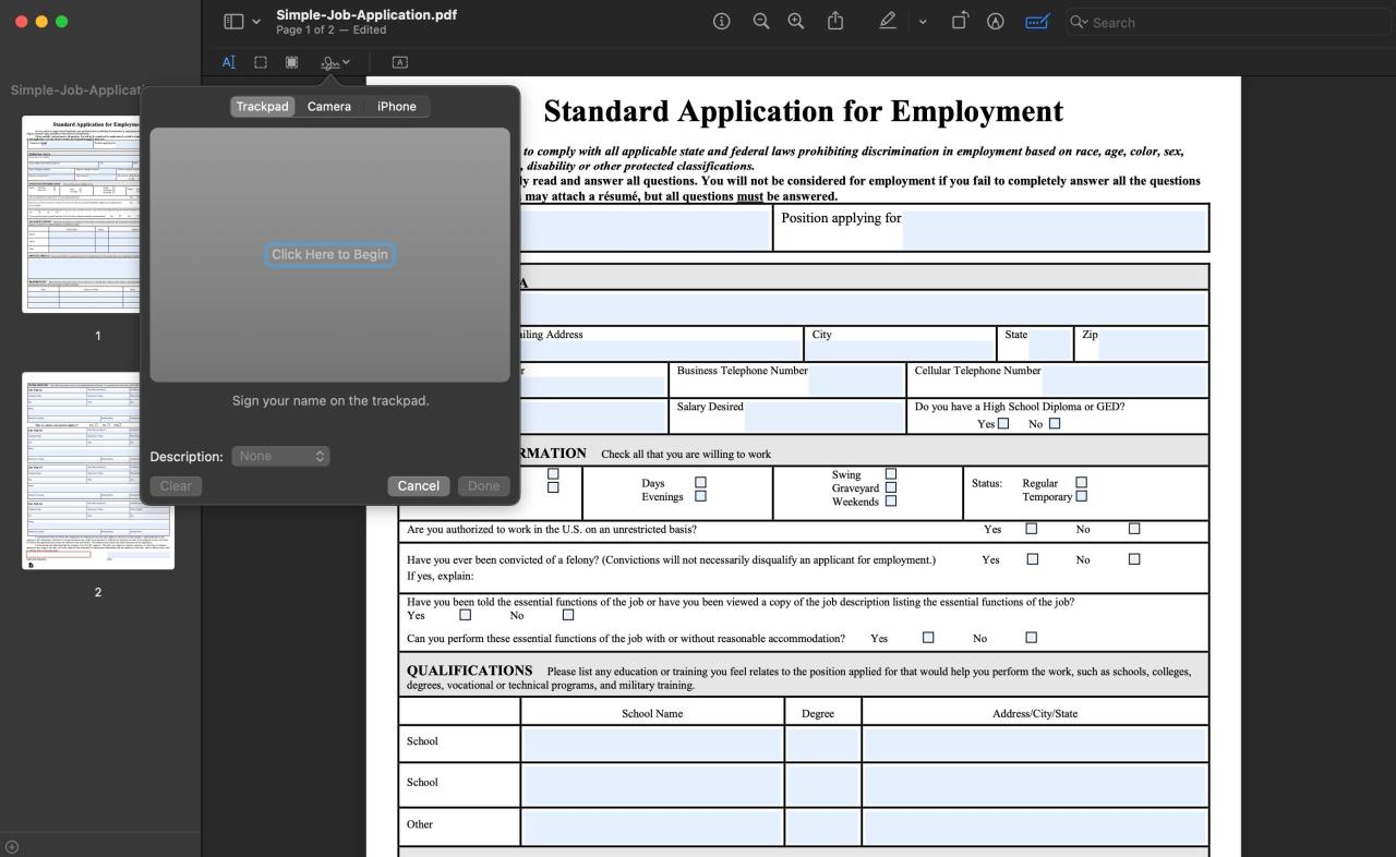 Create Signature - Preview