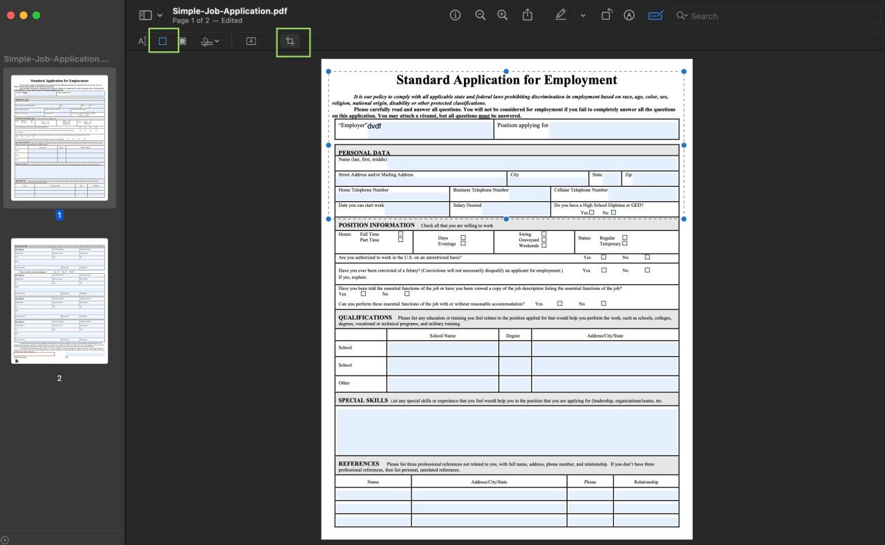 Cropping a PDF page - Preview