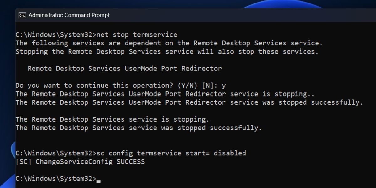 Disable Remote Desktop Using CMD