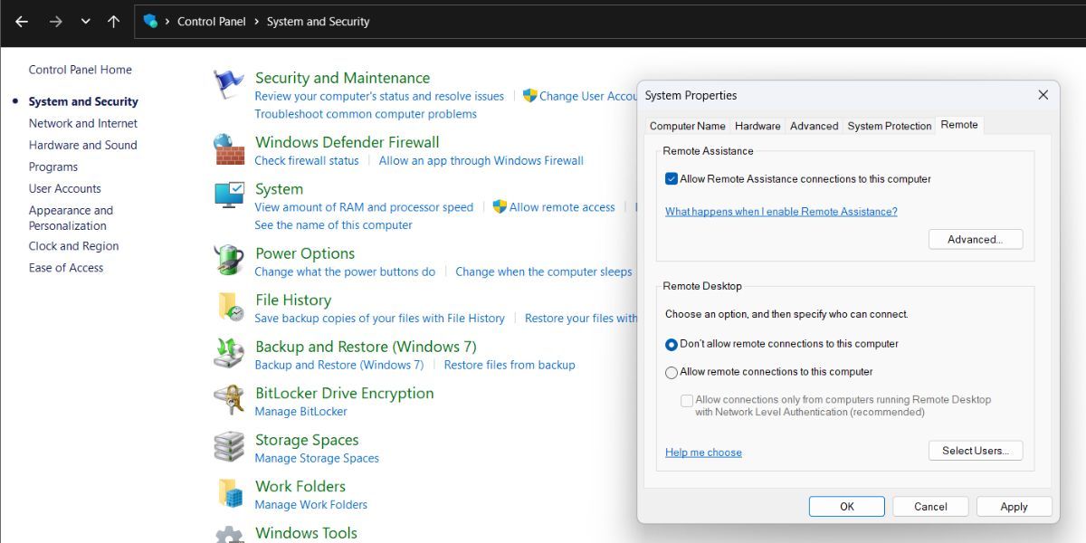 Disable Remote Desktop Using Control Panel