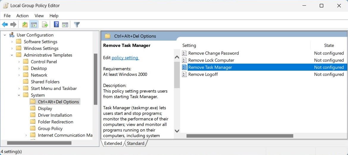 Disable Task Manager Using Local Group Policy Editor