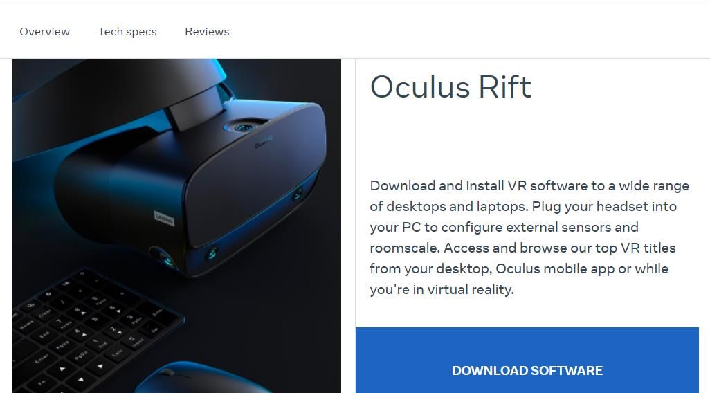 The Download Software option for the Oculus app 