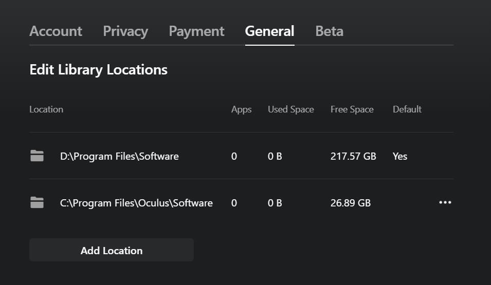 The Edit library location options 