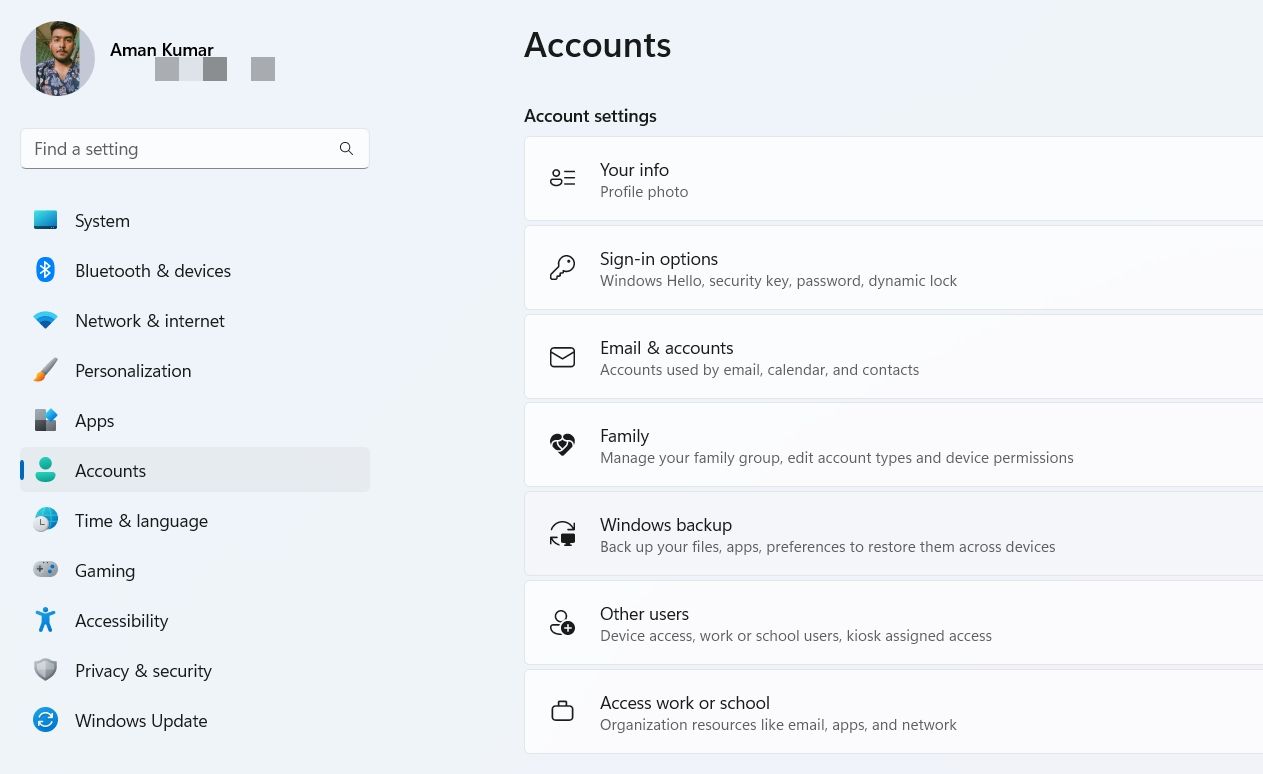 Email & accounts option in the Settings app