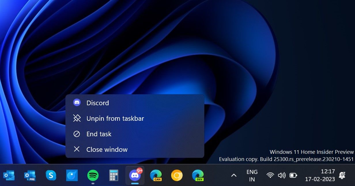 End task option in Windows 11 Taskbar