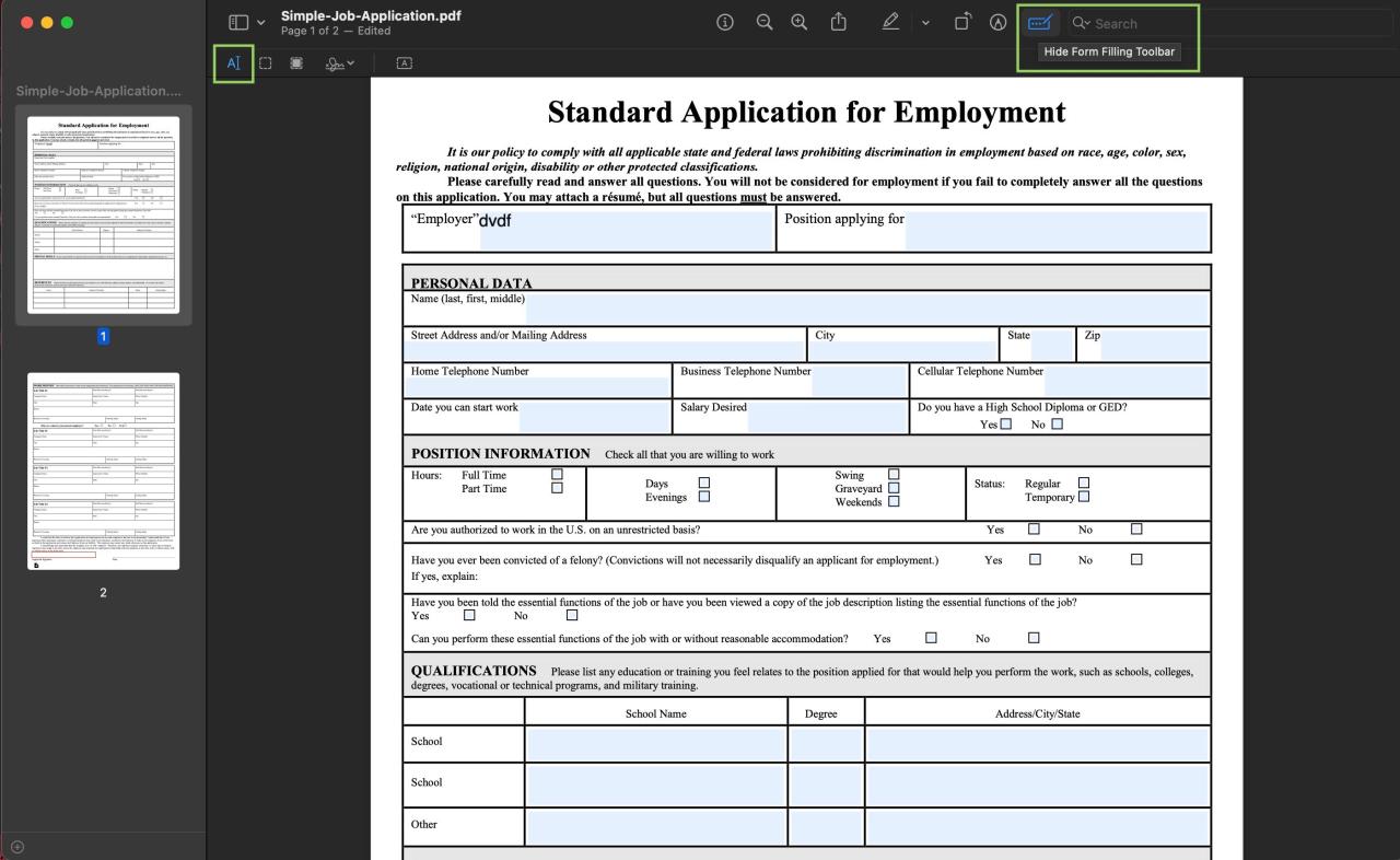 Form Filling Toolbar - Preview