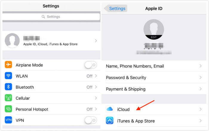 icloud in settings