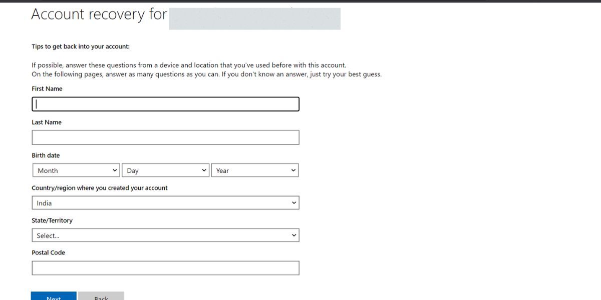 Microsoft Account Recovery Form 3