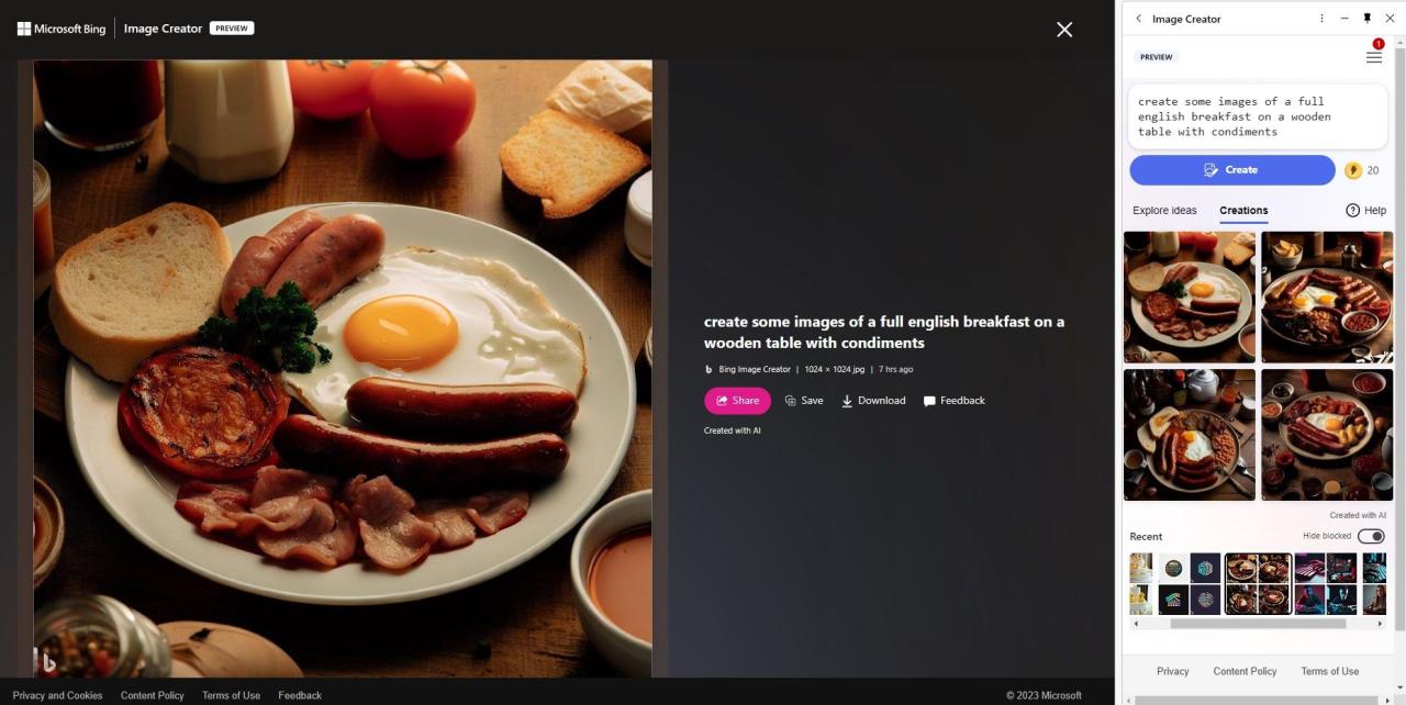 microsoft bing image creator march 2023 full english breakfast