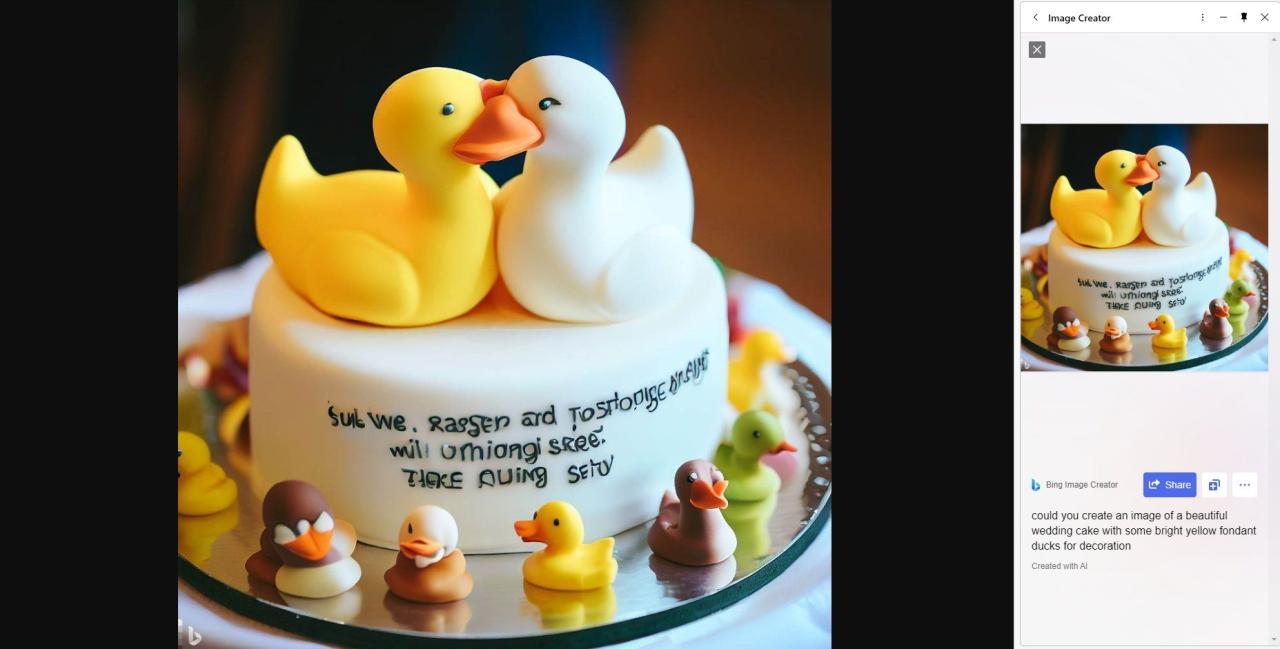 microsoft bing image creator march 2023 wedding cakes with ducks