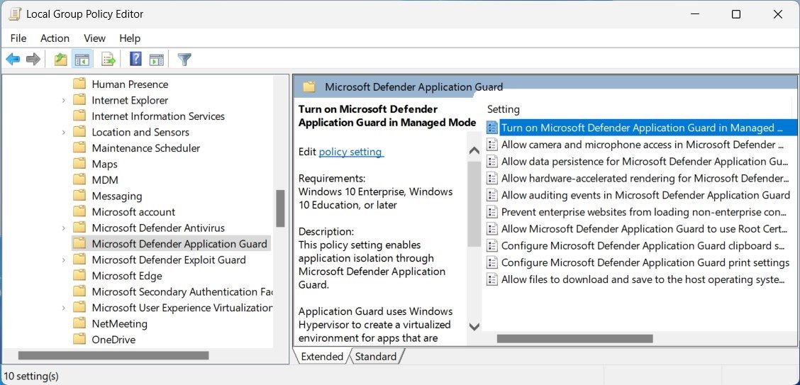 Microsoft Defender Application Guard Using Local Group Policy Editor