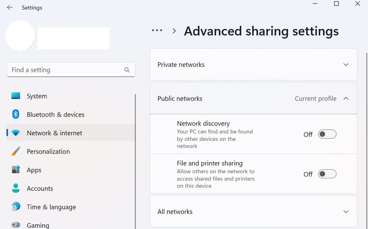 Screenshot Showing How to Disable File Sharing on Windows PC