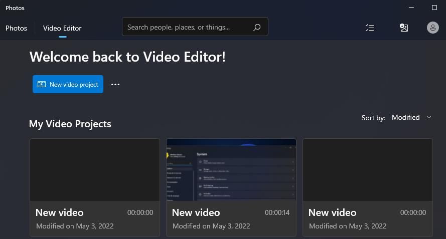 The New video project button