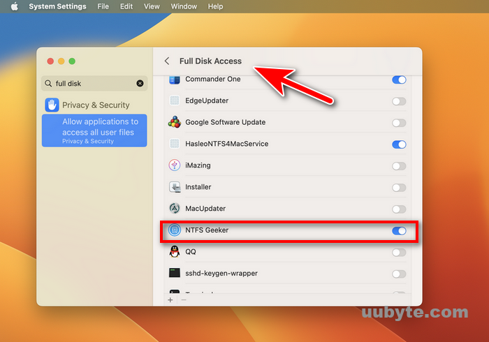 ntfs geeker full disk access ventura