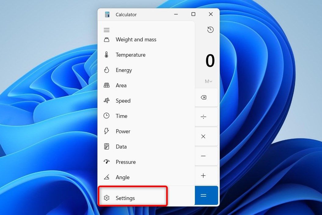 Open Calculator Settings in Windows