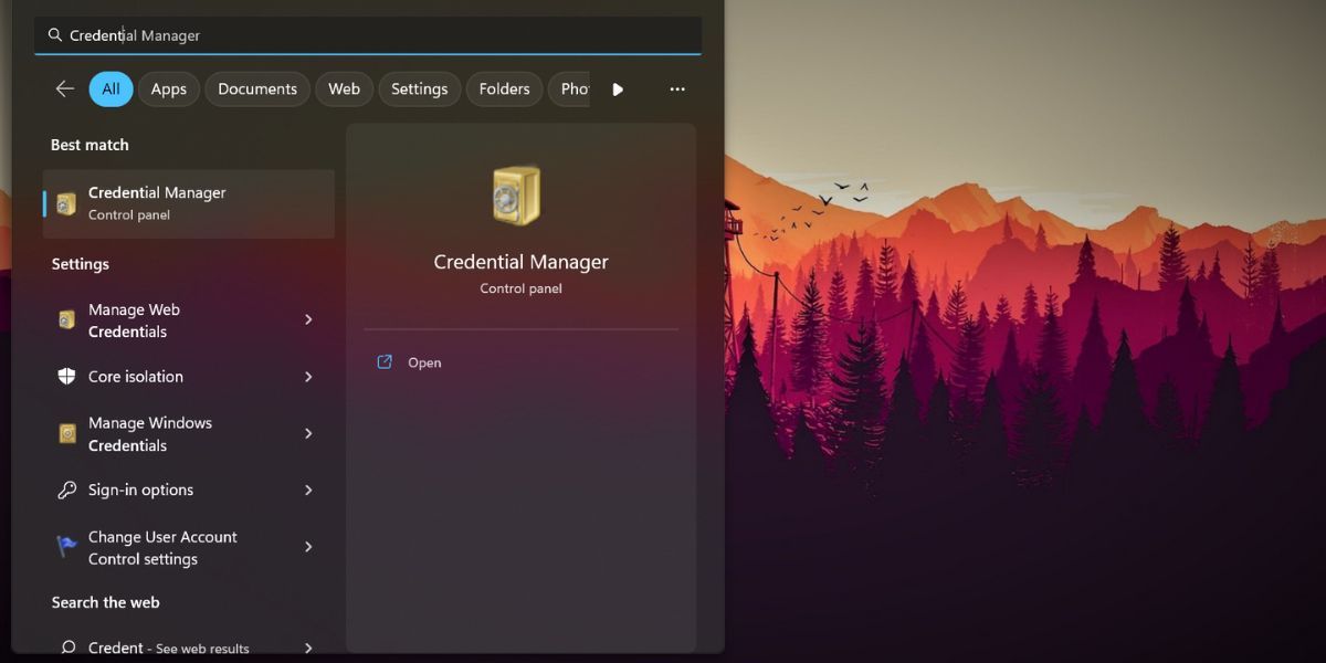 Open Credentials Manager Using Windows Search