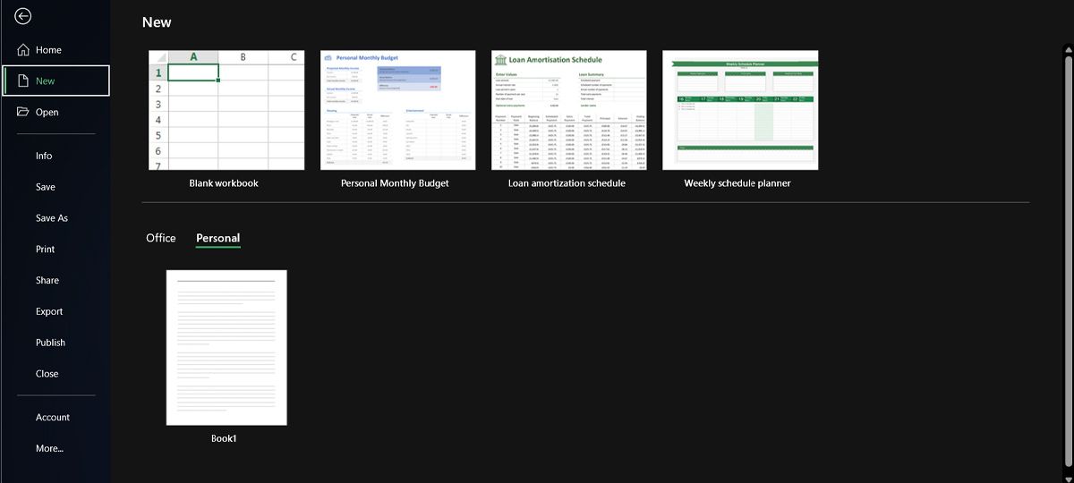 Open custom Excel template