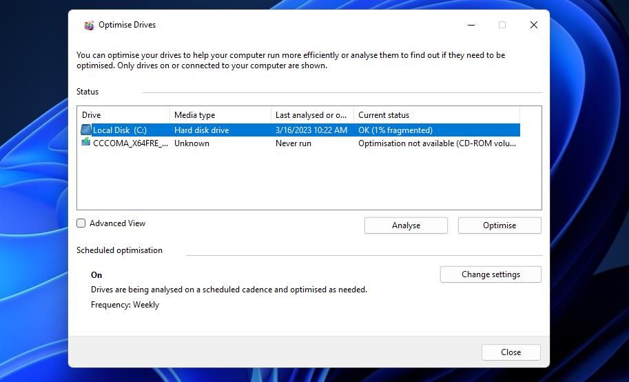 The Optimize Drives window 