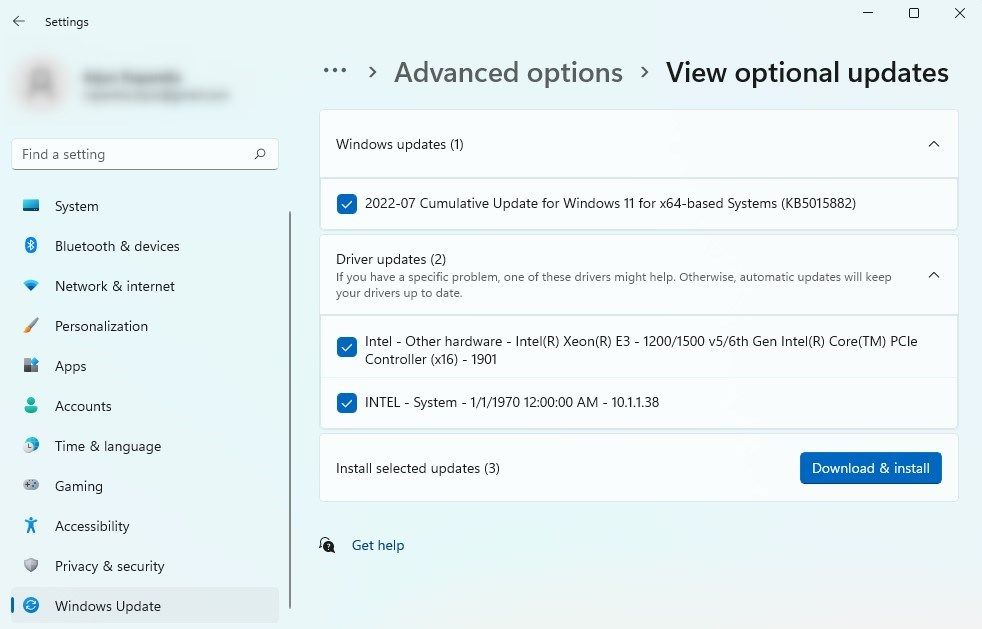 installing optional updates on windows