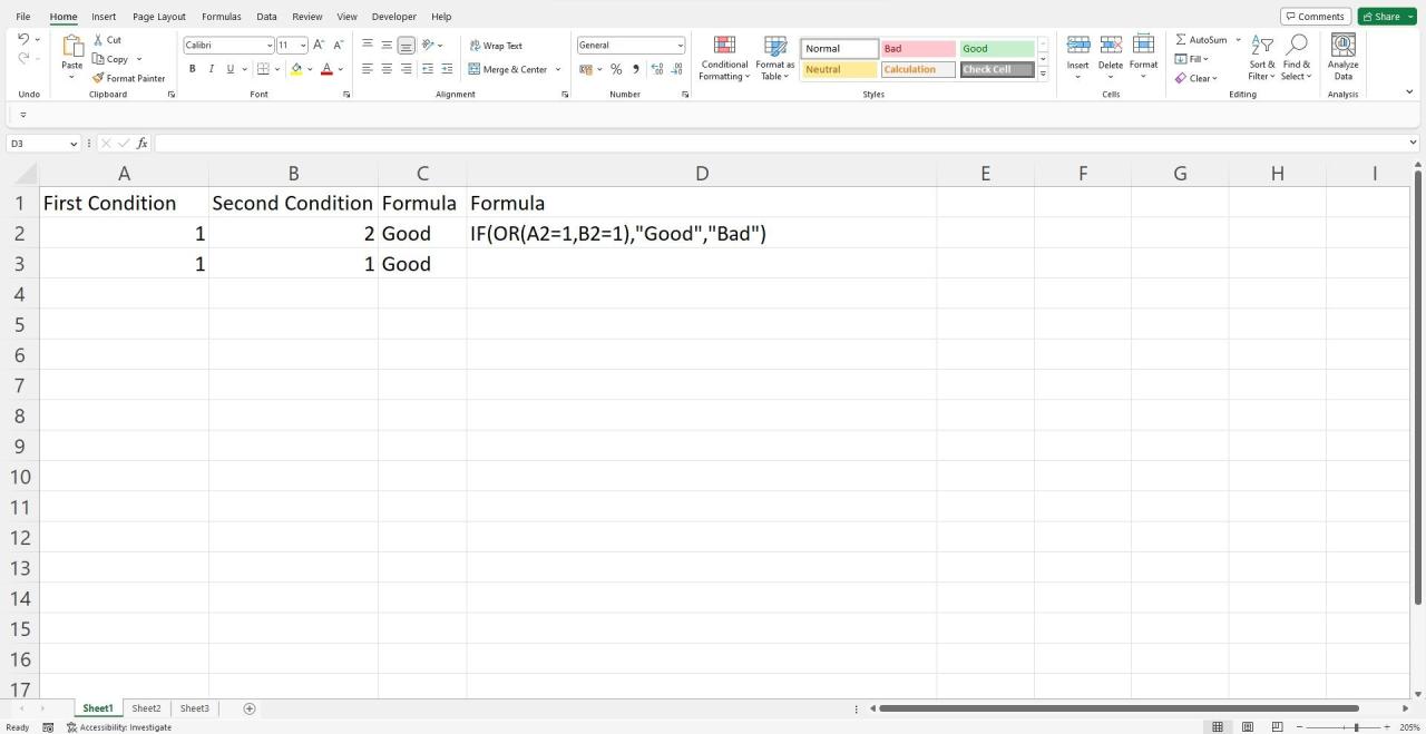 Sample data and or function in an Excel spreadsheet