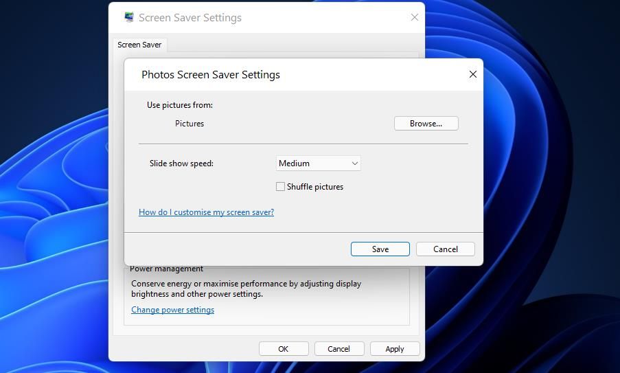 The Photo Screen Saver Settings window 