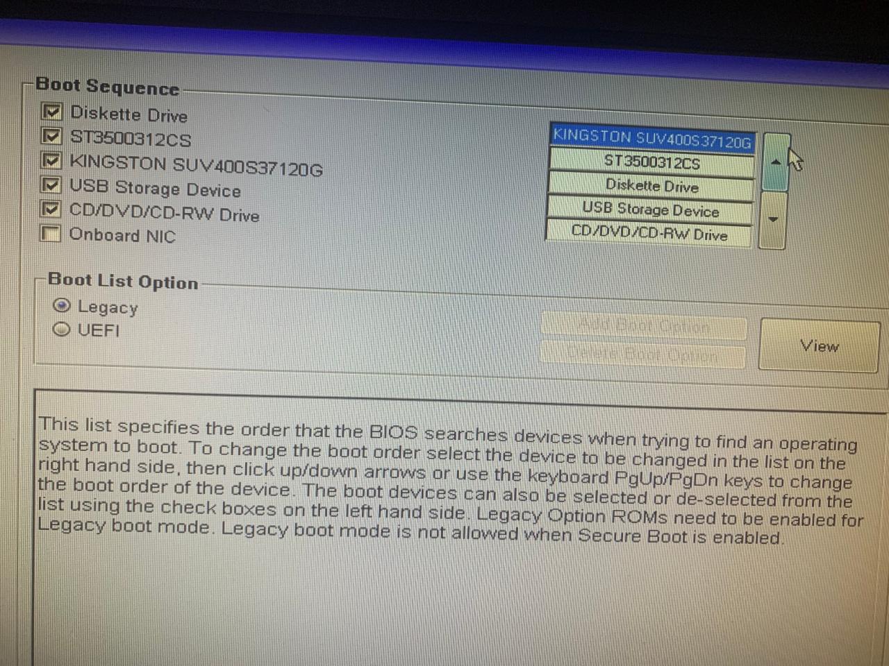 Putting the Drive Containing the OS at Top in Boot Sequence in BIOS