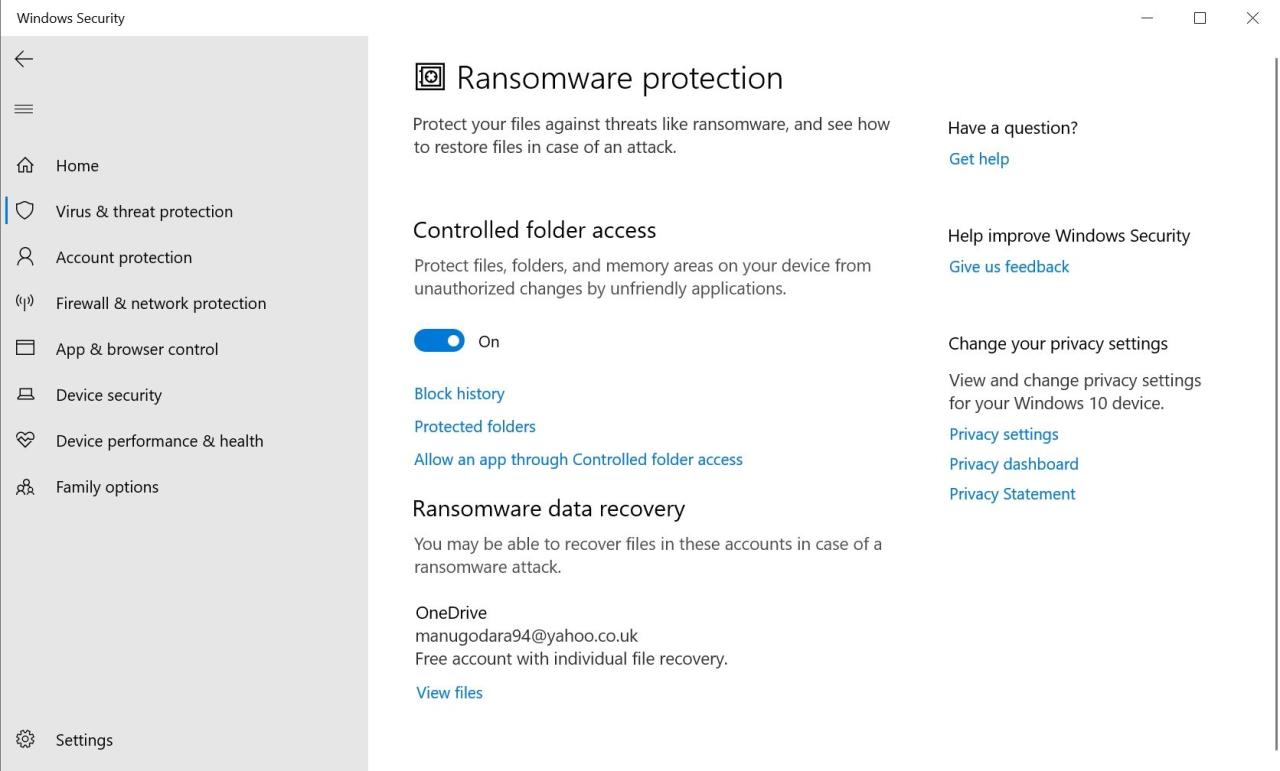 Ransomware protection in Windows Defender