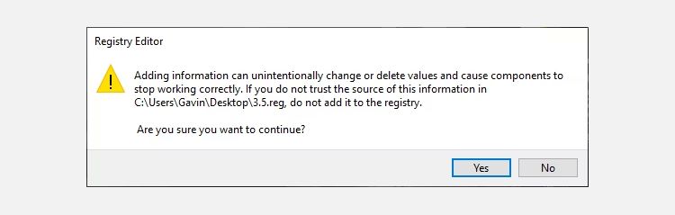 registry editor warning window