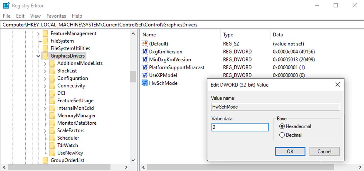 Enable GPU hardware schedule in Registry Editor