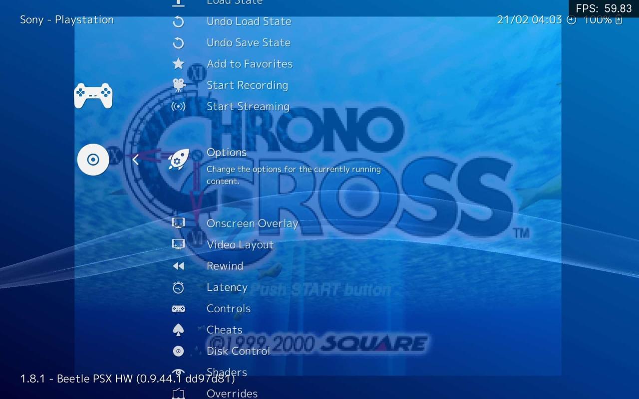 Retroarch Active Game Menu Options