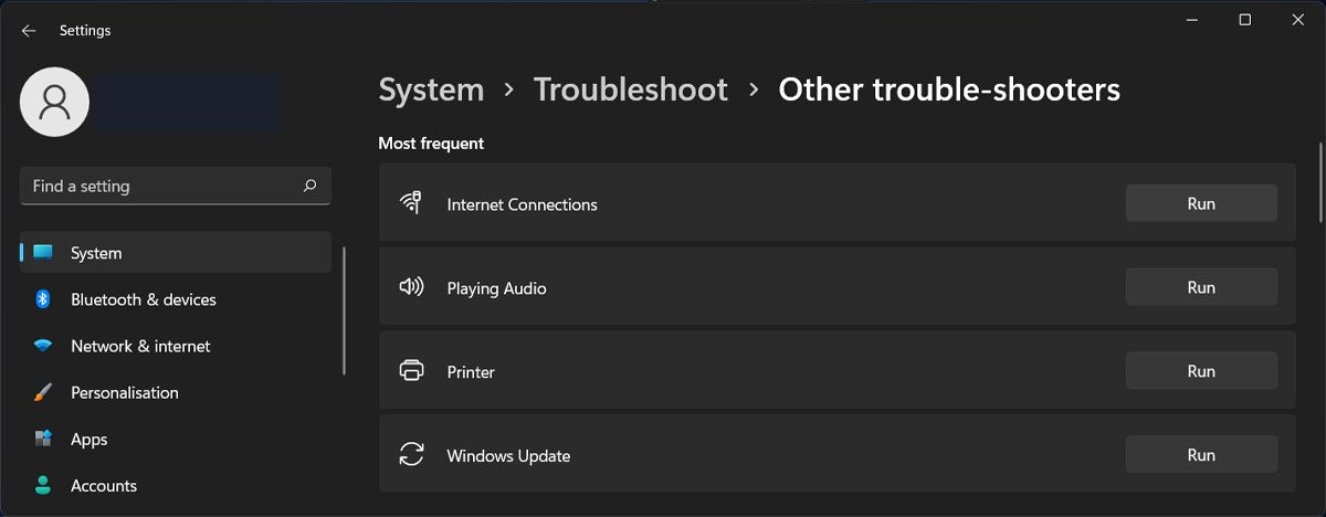 Run network troubleshooter in Windows 11