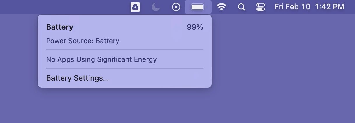 Screenshot of Battery icon menu on a Mac